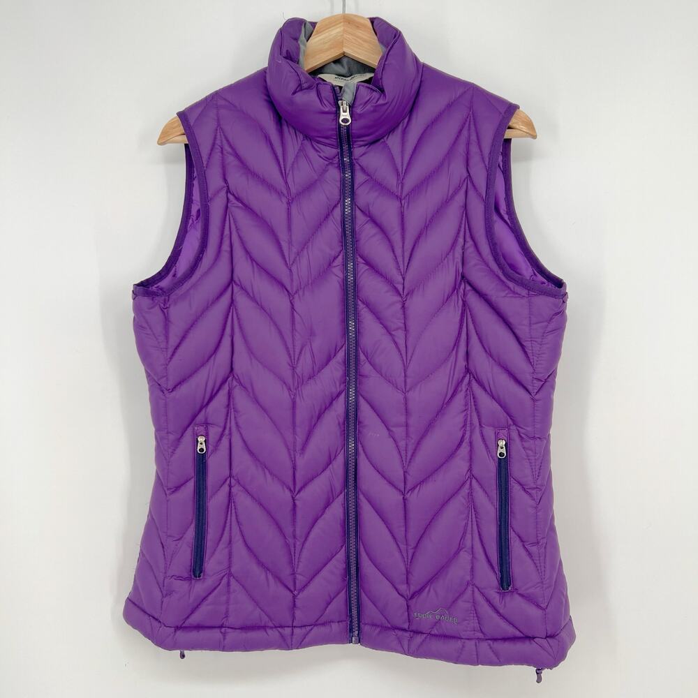Eddie Bauer Goose Down Puffer Vest Womens L Zip Purple Quilted Packable 700 Fill